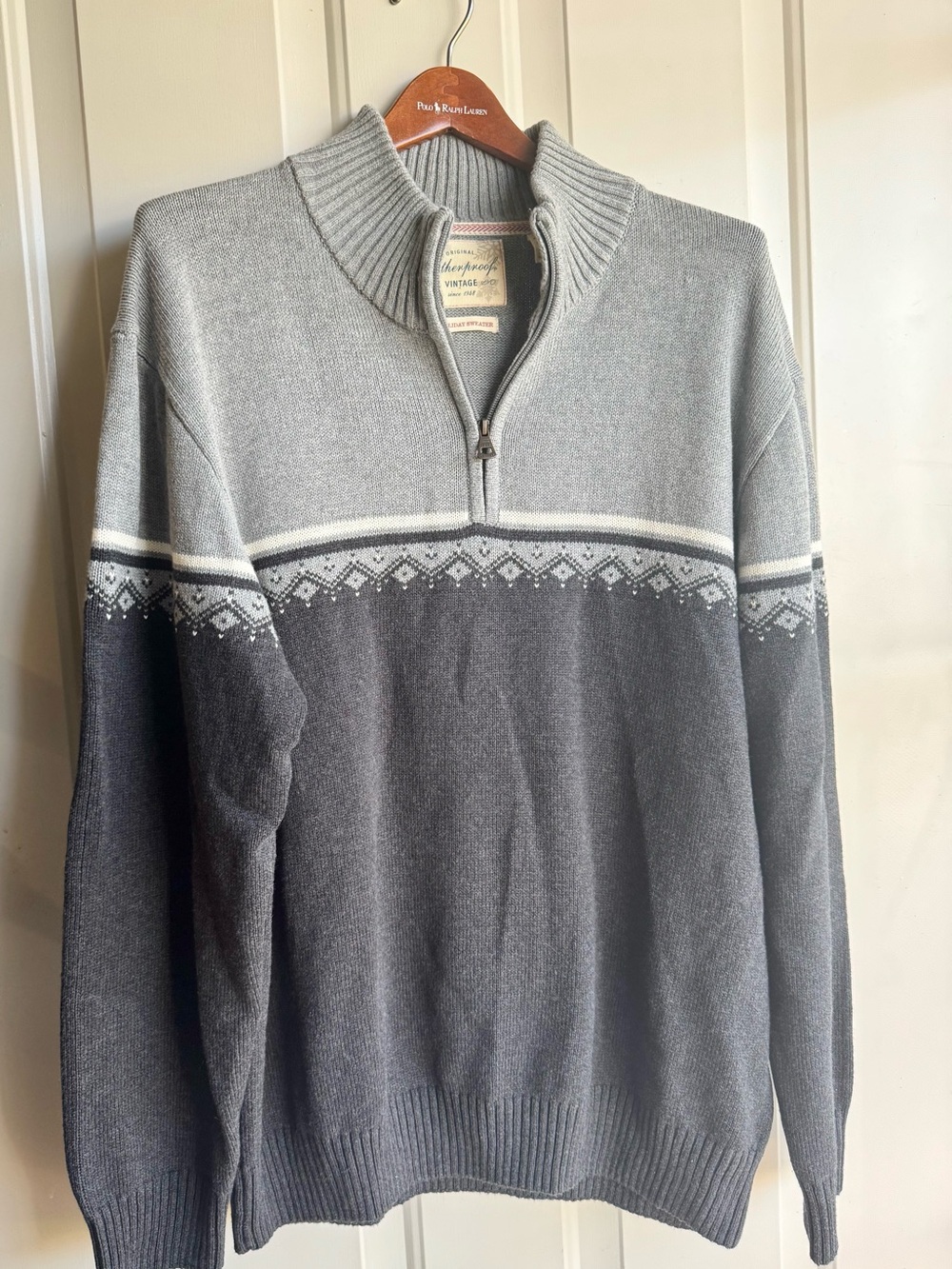Weatherproof Men's Gray Two-Tone Half-Zip Sweater with Fair Isle Detail